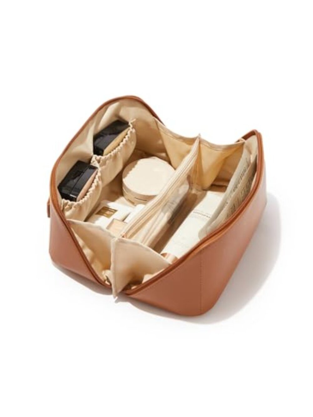 EACHY Travel Makeup Bag Large Capacity Waterproof PU Leather Cosmetic Organizer